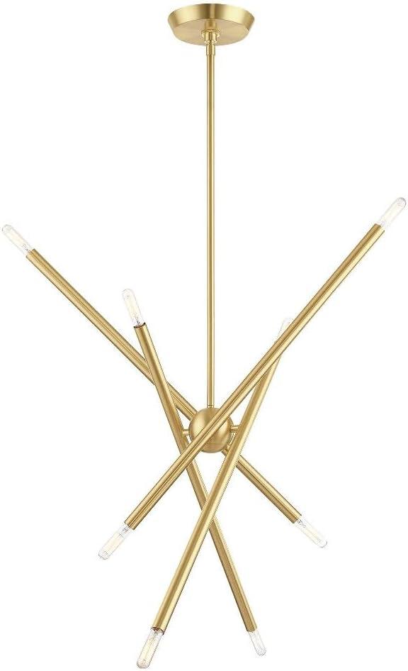 Soho Satin Brass 8-Light Linear Chandelier with Crystal Accents