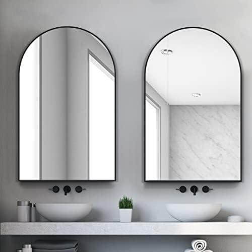 Black Aluminum Framed Arched Wall Mirror, 20x30 Inch