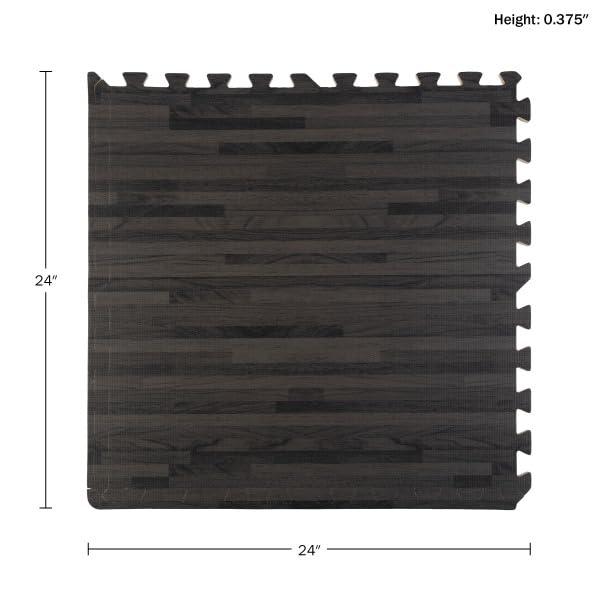 Stalwart EVA Foam Floor Tiles 12-Pack - 48 SQFT Woodgrain Puzzle Mat, Black