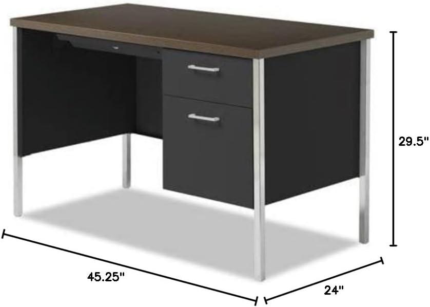 Alera Single Pedestal Steel Desk, 45.25" x 24" x 29.5", Mocha/Black