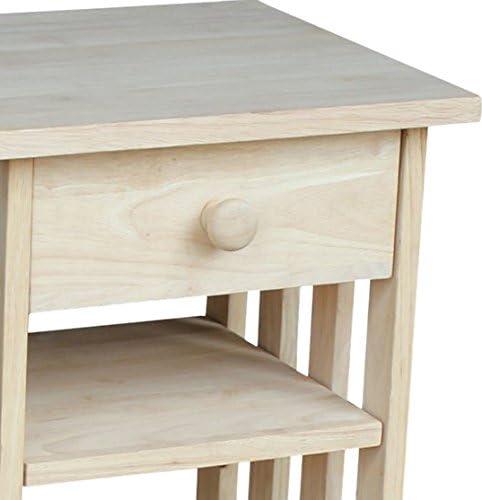 International Concepts Mission Telephone Stand Unfinished : Hardwood Accent Table with Drawer & Fixed Shelf