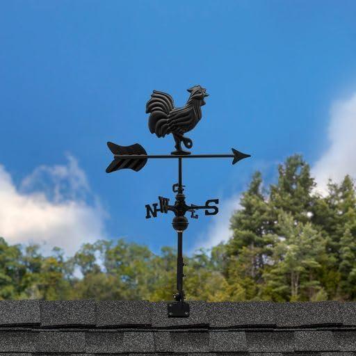 Black Aluminum Roof-Mount Rooster Weathervane for Small Structures