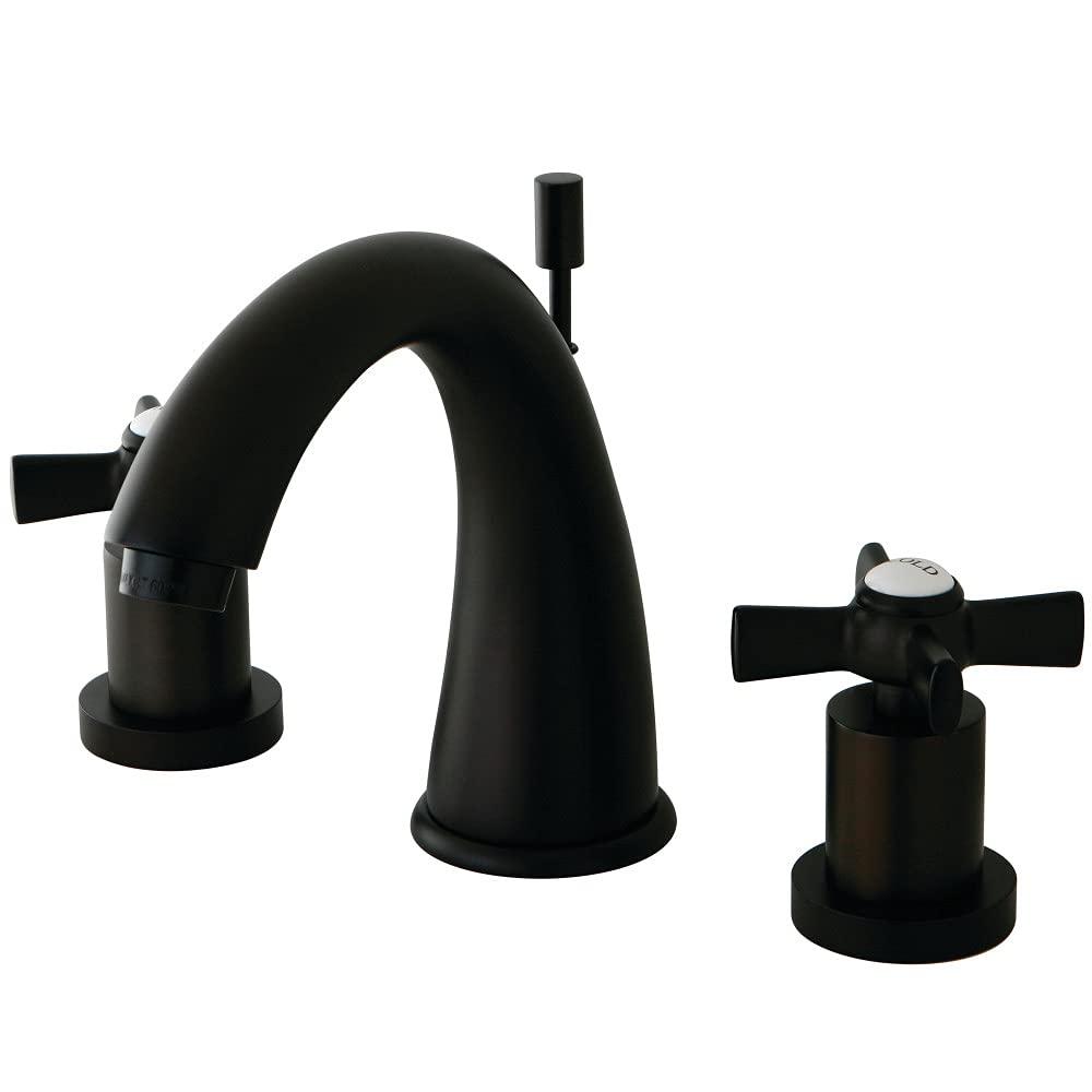 Kingston Brass Millennium Two-Handle 3-Hole Deck Mount Widespread Bathroom Faucet with Brass Pop-Up Drain