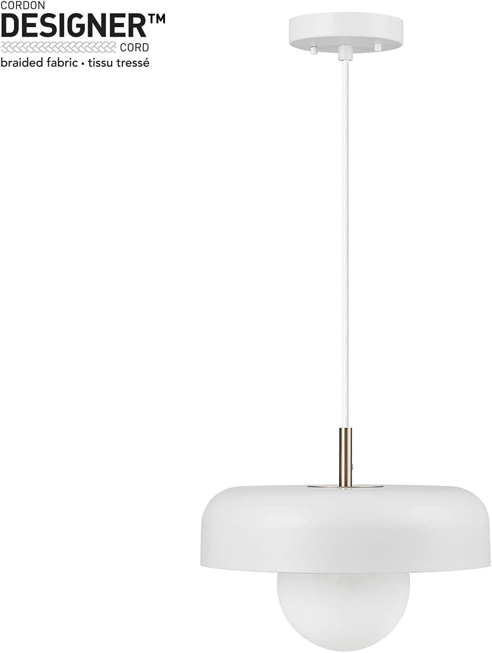 Adjustable Matte White Metal Pendant with Brass Accents