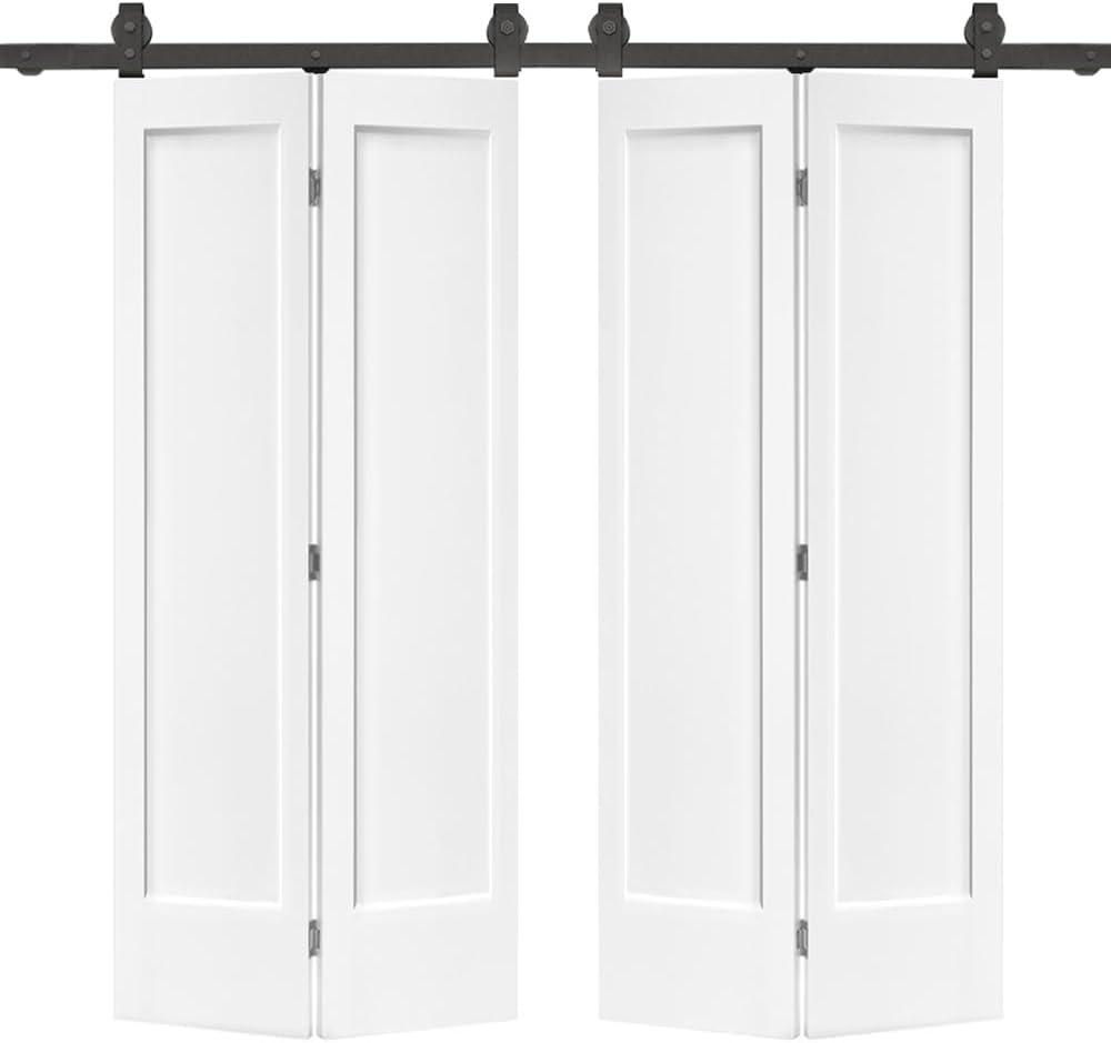 72" x 80" White MDF Bi-Fold Barn Doors with Sliding Hardware