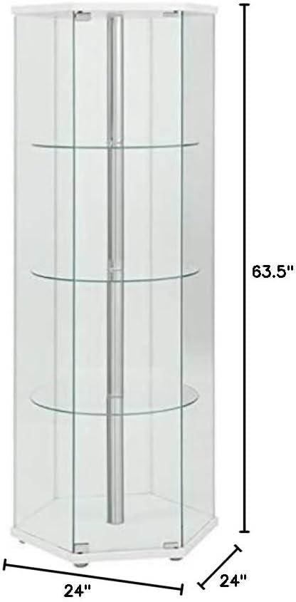 Coaster Zahavah Modern 4 Shelf Hexagon Shaped Glass Curio Cabinet White/Clear