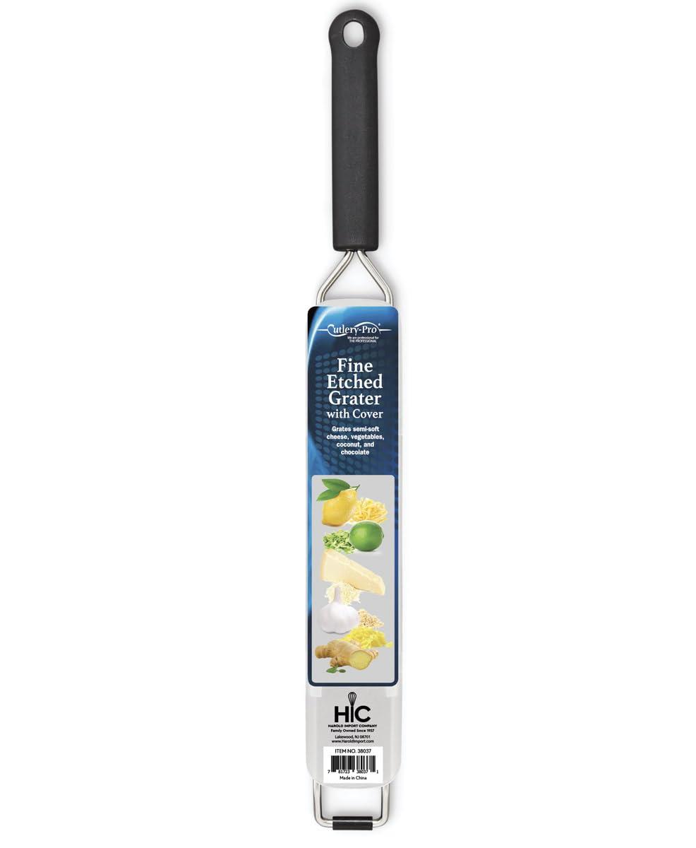 Cutlery-Pro Fine Etched Grater Zester with Safety Cover, 18/8 Stainless Steel Blade