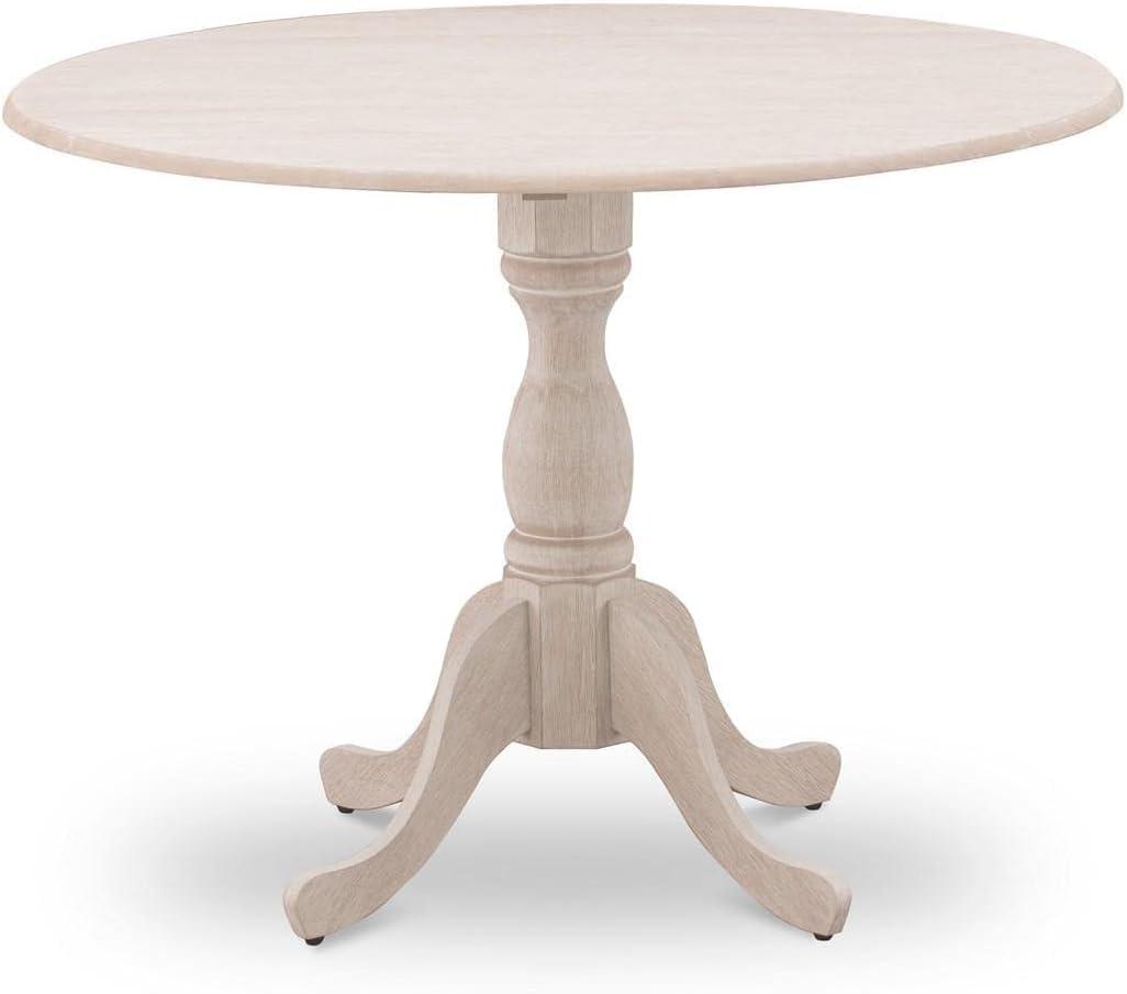 Linen White and Black Round Extendable Wood Dining Table