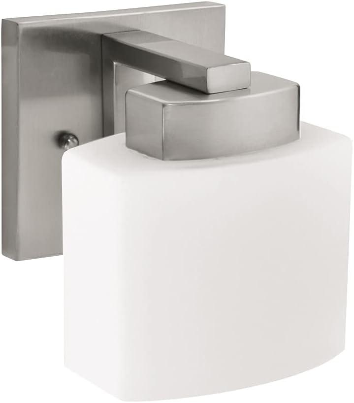 Design House Dove Creek Dimmable Wall Light Sconce with Frosted Glass, Satin Nickel