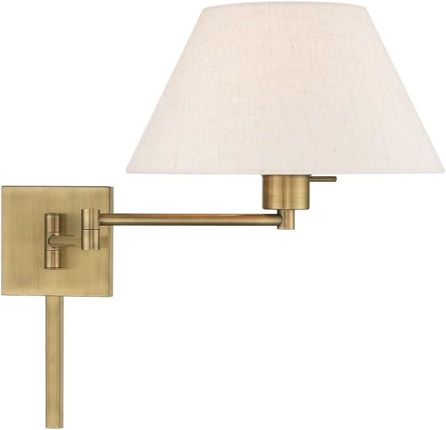 Bronze Finish Swing Arm Wall Lamp with Oatmeal Fabric Shade