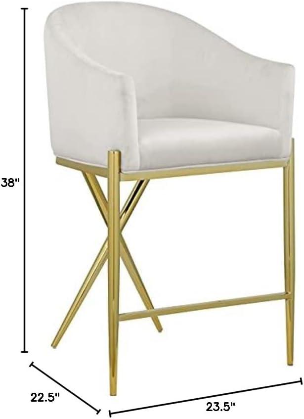 Elegant Beige Velvet & Gold Metal Counter Stool