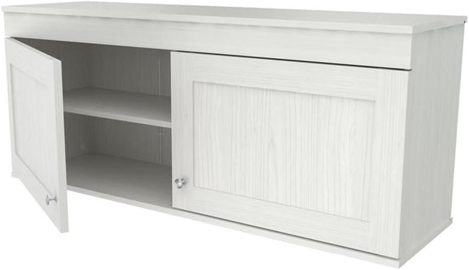 2 Doors Wall Mounted Buffet Cabinet White - Inval: Transitional Style, Adjustable Shelves, Melamine Finish