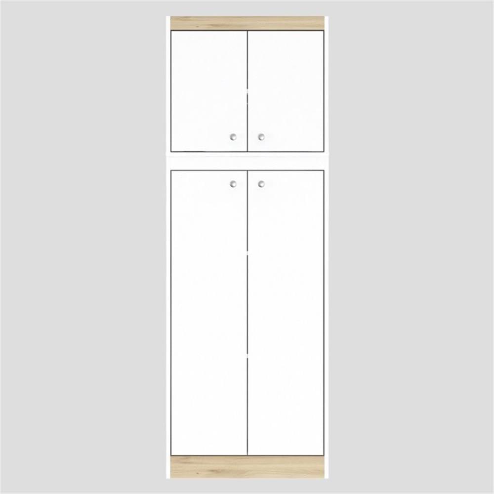 4 Doors Kitchen Storage Cabinet White/Oak - Inval: Modern Pantry with Adjustable Shelves