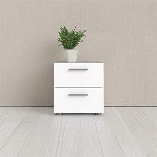 Home Square Scandinavian Look 2 Piece Bedroom Set 8 Drawer Double Dresser and Nightstand in White