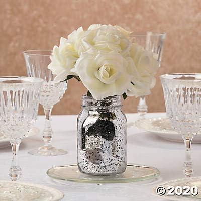 Silver Mercury Glass Round Mason Jars Set for Wedding Decor