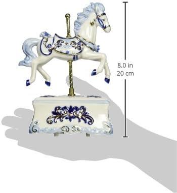 Hand-Painted Blue and White Porcelain Carousel Horse Music Box