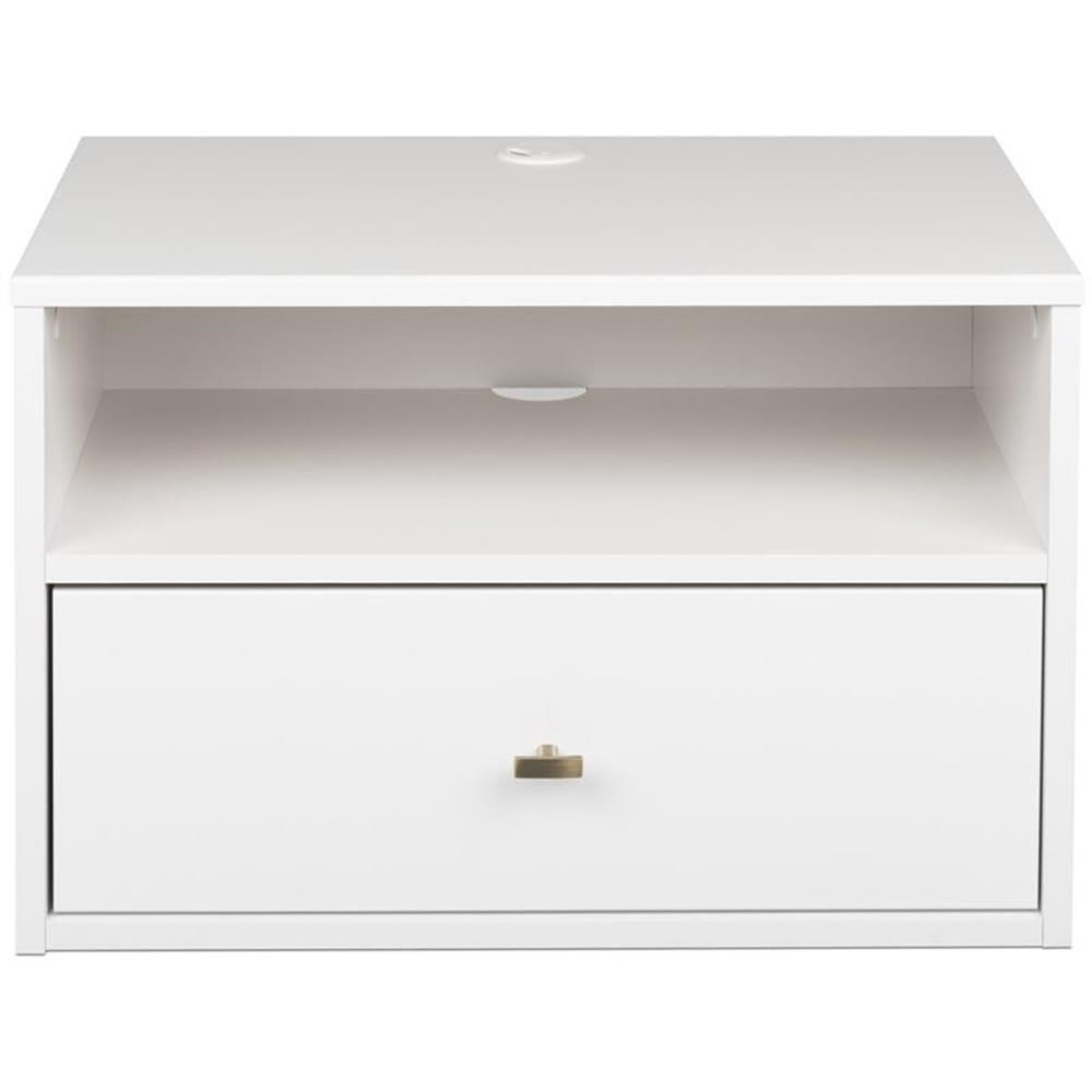 Prepac Floating 1 Drawer Nightstand with Open Shelf White: Modern Wall-Mounted Bedside Furniture with Cable Management & Metal Glides