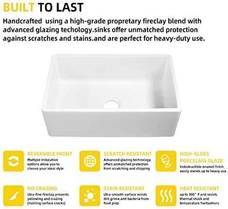 33" White Fireclay Farmhouse Apron Sink