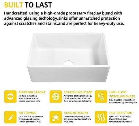 Latoscana LFS3318W 33 in. Fireclay Single Bowl Kitchen Sink