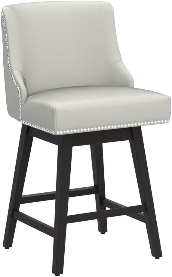 CHITA 26 inch Faux Leather Swivel Upholstered Counter Height Bar Stools with Full Back, Set of 2, Creamy Gray