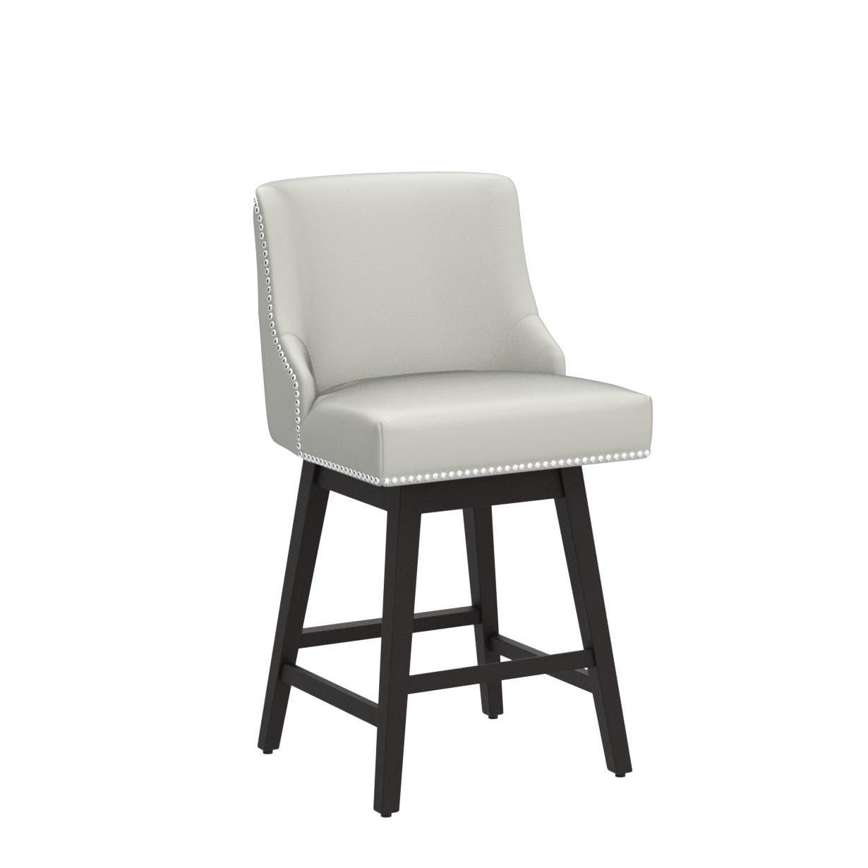 CHITA 26 inch Faux Leather Swivel Upholstered Counter Height Bar Stools with Full Back, Set of 2, Creamy Gray
