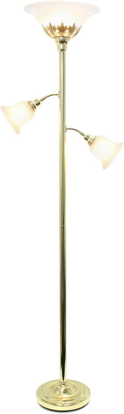 Torchiere Floor Lamp with 2 Reading Lights and Scalloped Glass Shades - Lalia Home