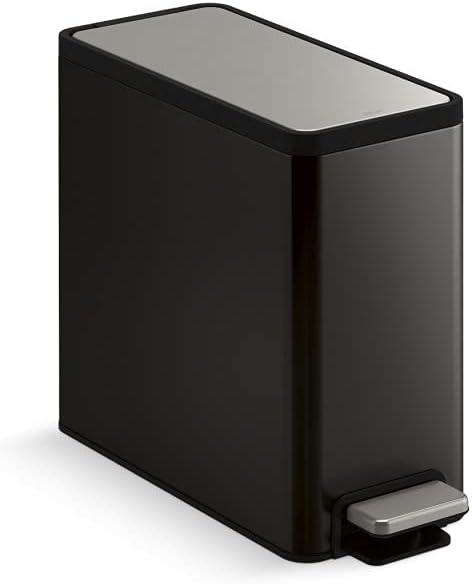 Reset 2.5-Gallon Bathroom Trash Can, Slim Stainless Steel Step Trash Can with Quiet-Close Lid