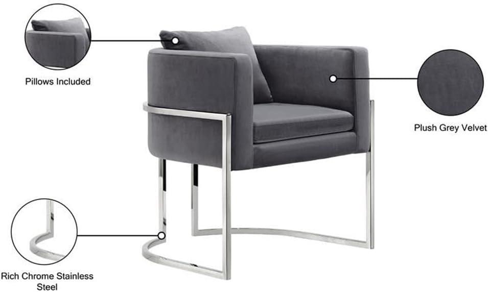 Pippa 18.5"H Velvet Accent Chair in Gray and Chrome-Meridian Furniture