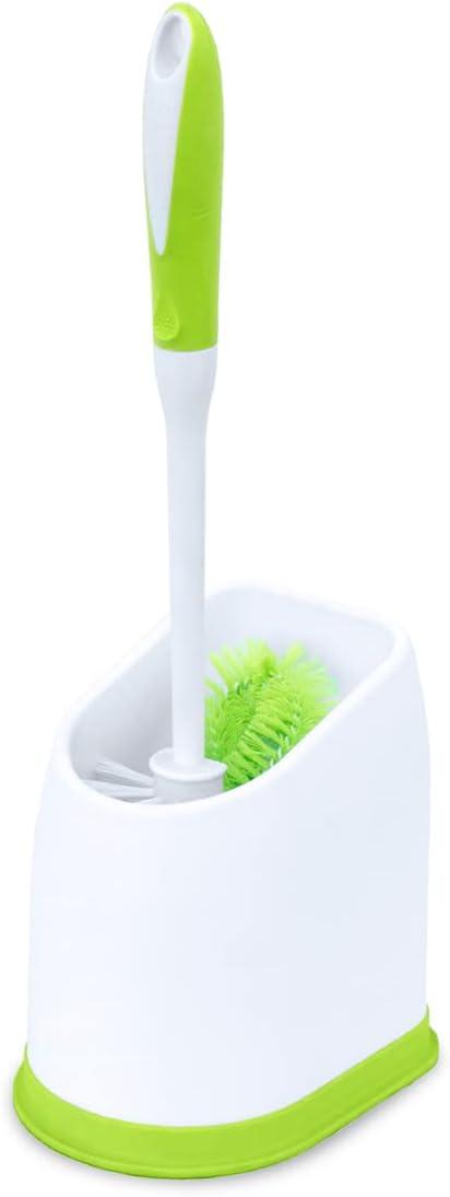 Pine-Sol Toilet Bowl Cleaner Brush with Holder | Heavy Duty Cleaning Wand with Under The Rim Scrubber, Non-Slip Handle, Storage Caddy | Bathroom Supplies, Yellow, Green
