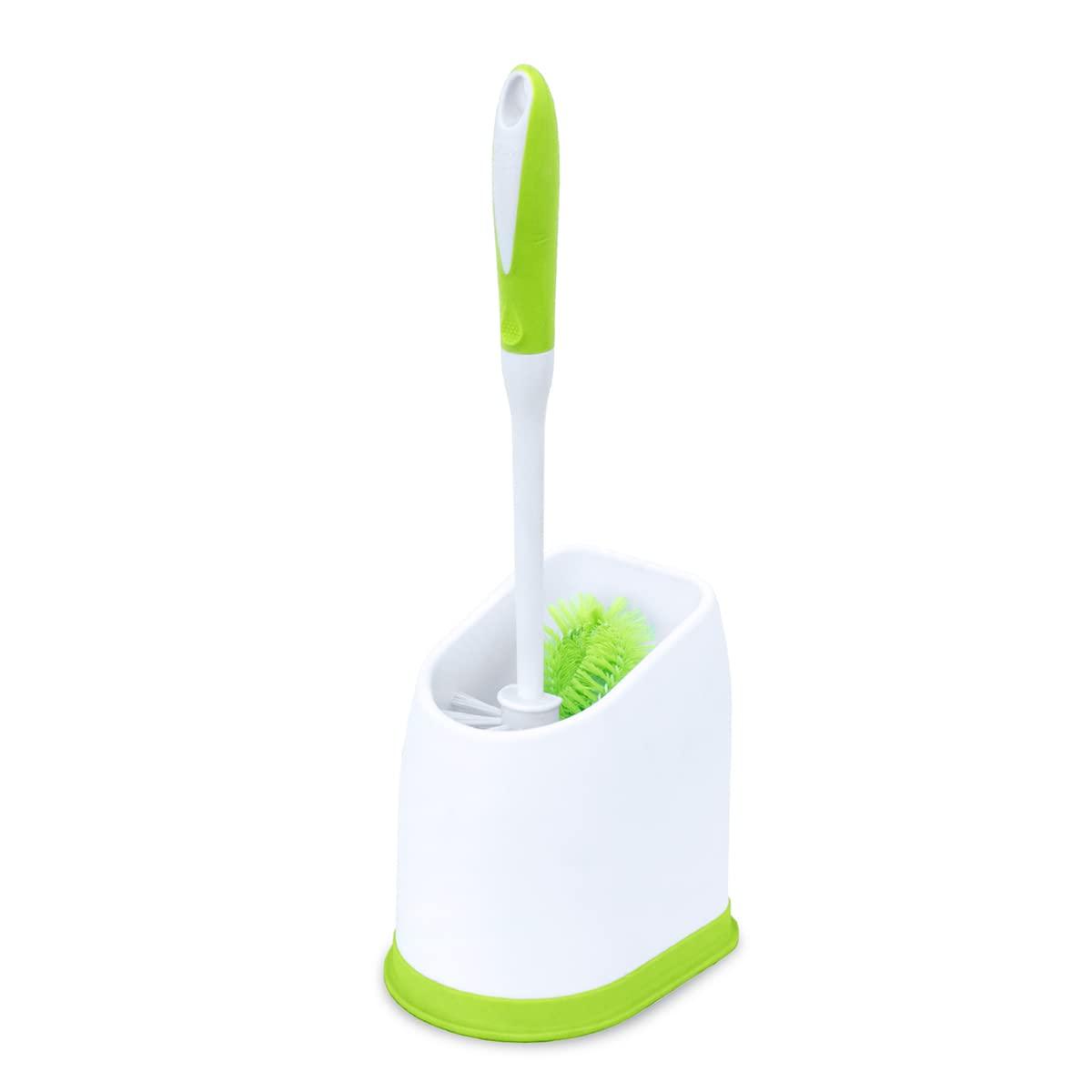 Pine-Sol Toilet Bowl Cleaner Brush with Holder | Heavy Duty Cleaning Wand with Under The Rim Scrubber, Non-Slip Handle, Storage Caddy | Bathroom Supplies, Yellow, Green