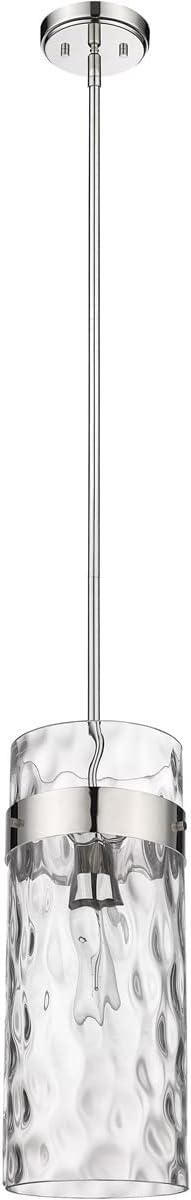 Fontaine Transitional 15" Polished Nickel Pendant with Rippled Glass Shade