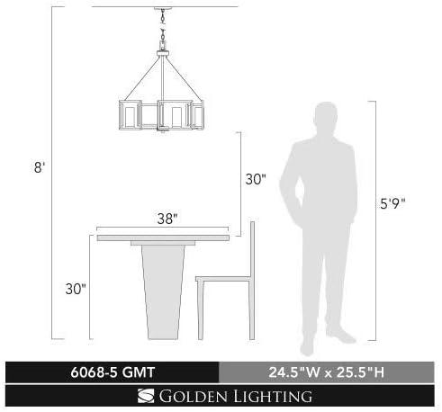 Golden Lighting Marco 5-Light Chandelier in Gunmetal Bronze with Clear Glass