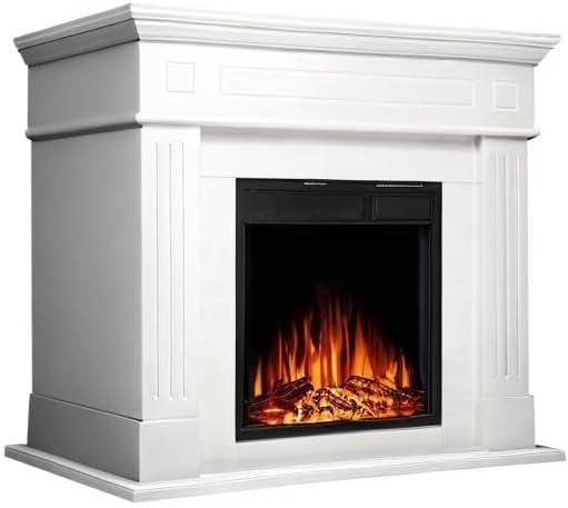 R.W.FLAME 43” Electric Fireplace Mantel, Freestanding Electric Fireplace, Remote Control, Adjustable LED Flame, PEARLWHITE