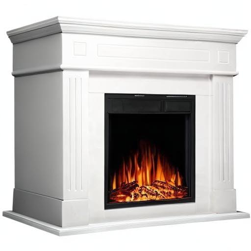 R.W.FLAME 43” Electric Fireplace Mantel, Freestanding Electric Fireplace, Remote Control, Adjustable LED Flame, PEARLWHITE