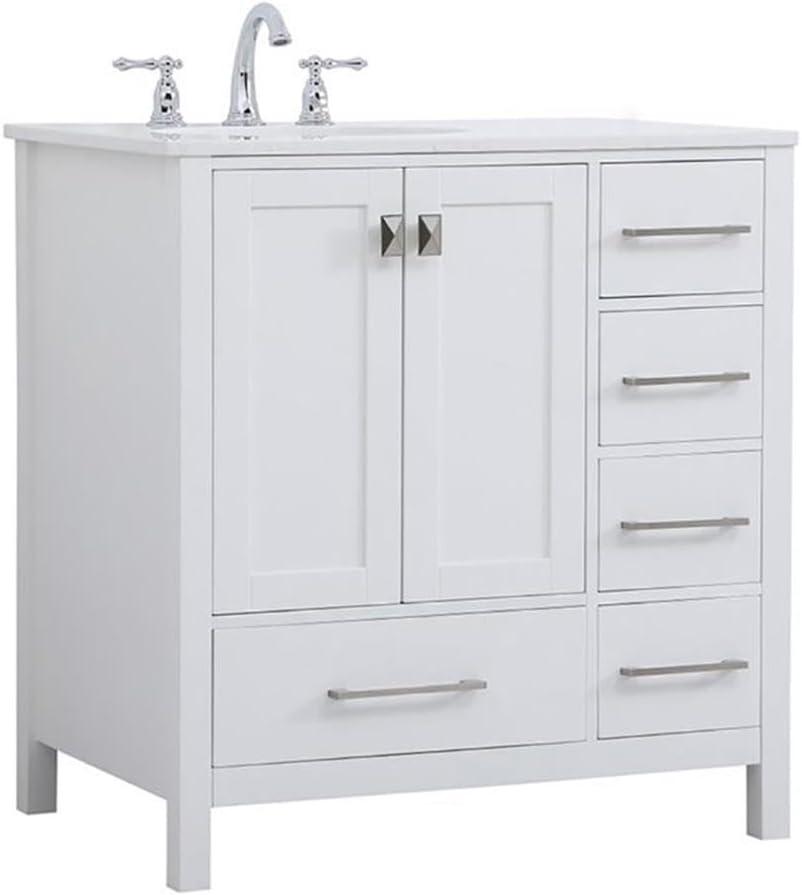 Elegant Decor Irene 32" Solid Wood and Stone Single Bathroom Vanity in White