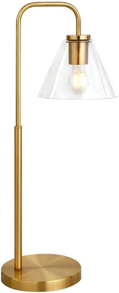 Evelyn&Zoe Henderson Arc Floor Lamp with Glass Shade, Brass/White Milk