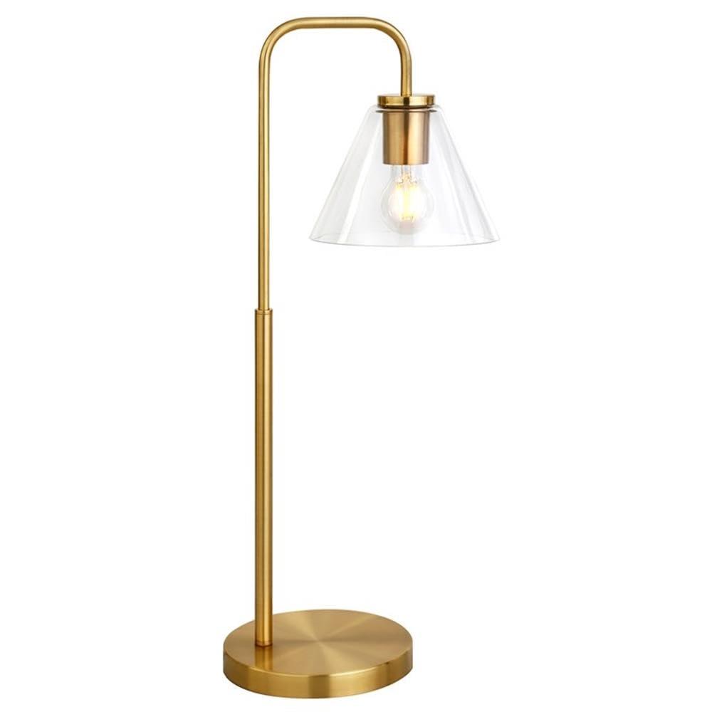 Evelyn&Zoe Henderson Arc Floor Lamp with Glass Shade, Brass/White Milk