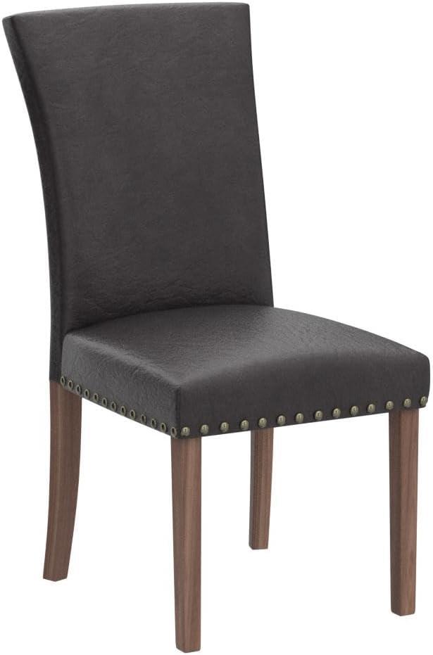 Dark Brown Faux Leather Upholstered Parsons Side Chair Set