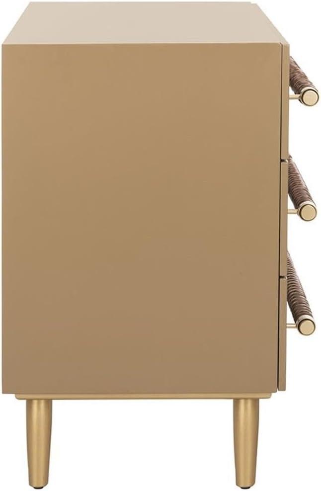 Raquel 3 Drawer Chest - Taupe/Gold/Brown Faux Leather - Safavieh.