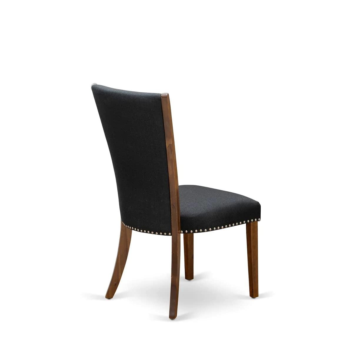 Verona Antique Walnut Wooden Frame Dining Chair with Black Linen Fabric Seat with Nail Head & Stylish Back - Set of 2