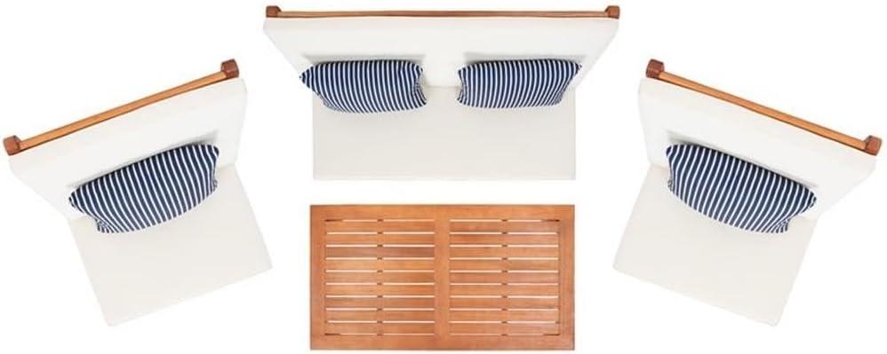 Chaston 4 Piece Living Set - Indoor/Outdoor - PAT7044 - Natural/Beige + Thin Stripe Pillow - Safavieh