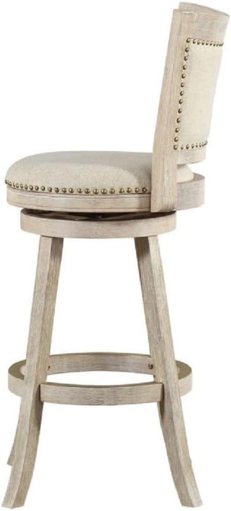 29" Melrose Swivel Barstool Ivory Wire Brush - Boraam: Rubberwood Frame, Linen Upholstery, Brass Nailheads