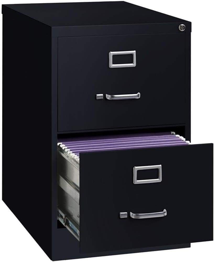 Hirsh 25" Deep 2 Drawer Legal Width Metal Vertical File Cabinet, Commercial Grade, Black