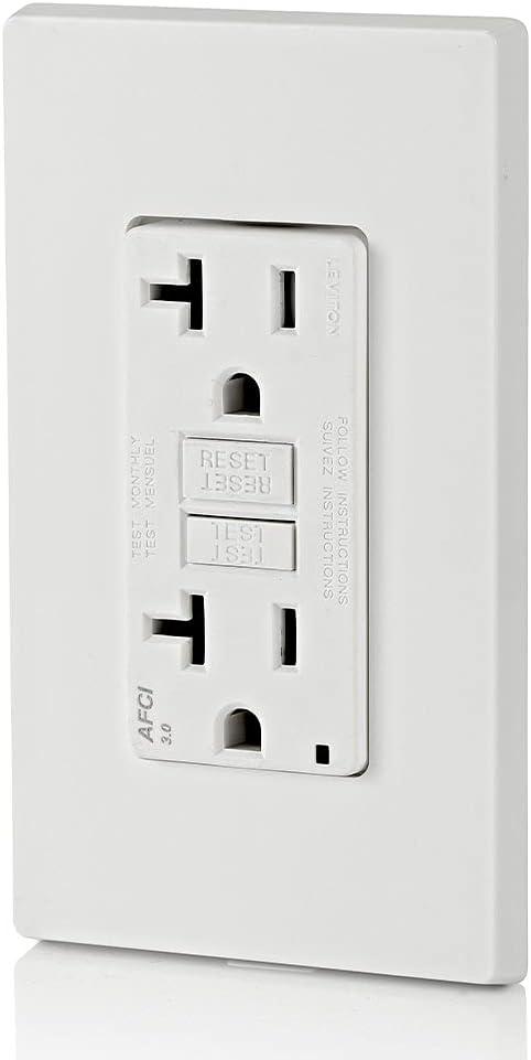 Leviton AFCI Outlet, 20 Amp, Self Test, Tamper-Resistant with LED Indicator Light, Protection from Electrical Fires, AFTR2-W, White