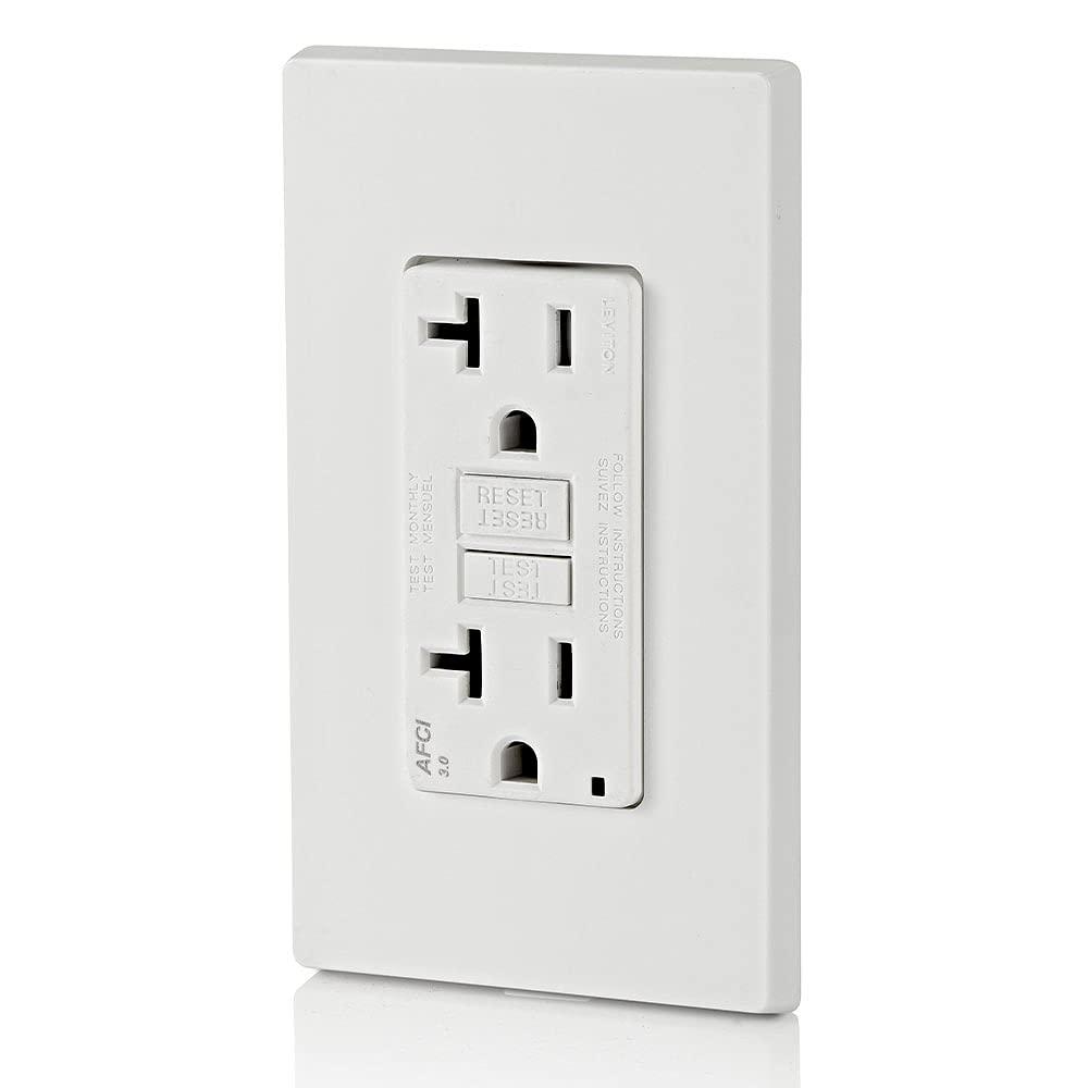 Leviton AFCI Outlet, 20 Amp, Self Test, Tamper-Resistant with LED Indicator Light, Protection from Electrical Fires, AFTR2-W, White
