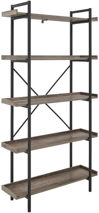 Urban Gray Wash 68" Industrial Metal 5-Shelf Bookcase