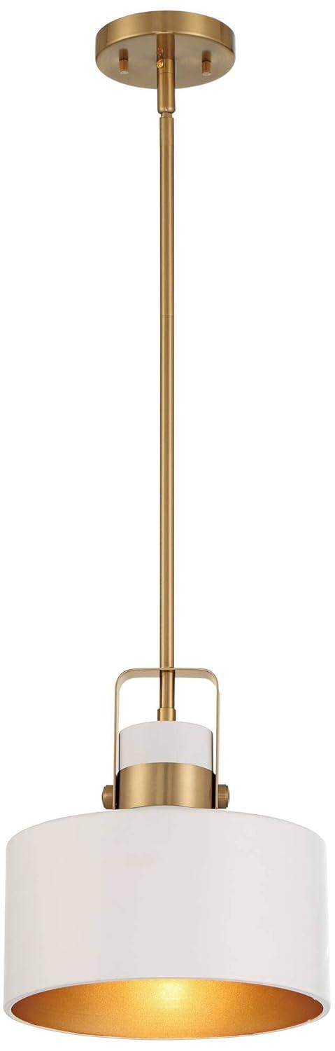 Soft Gold Mini Pendant Lighting 10" Wide Modern Matte White Drum Shade Fixture for Dining Room Home Foyer Kitchen Entryway Bedroom