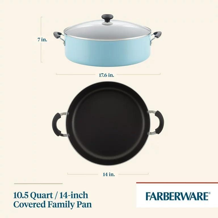 Farberware Sartén Familiar Antiadherente Easy Clean de 14", Cocina Jumbo con Tapa, Aguamarina