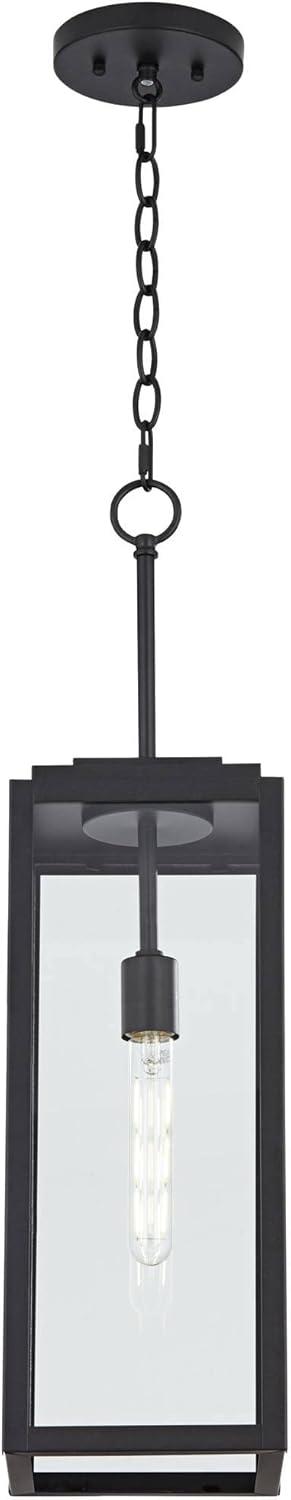 John Timberland Modern Outdoor Hanging Light Fixture Mystic Black 27 1/4" Clear Glass Panel for Exterior Barn Deck House Porch Patio Outside Garage