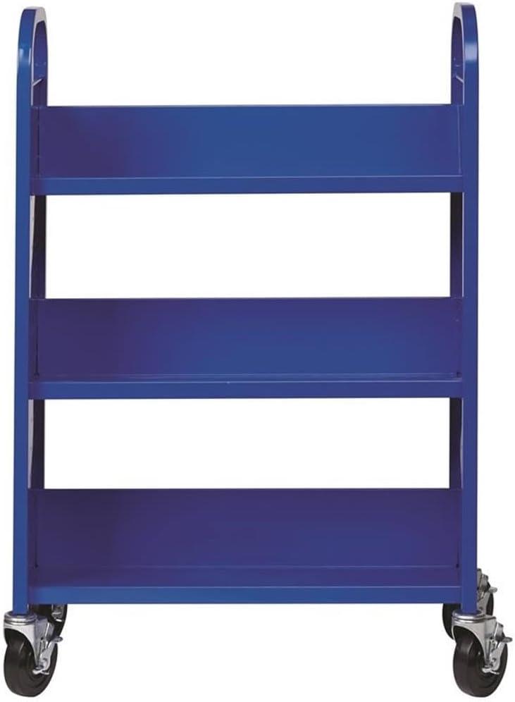 Hirsh Single-sided Mobile Metal 13" D X 30.75" W Book Cart Classic Blue